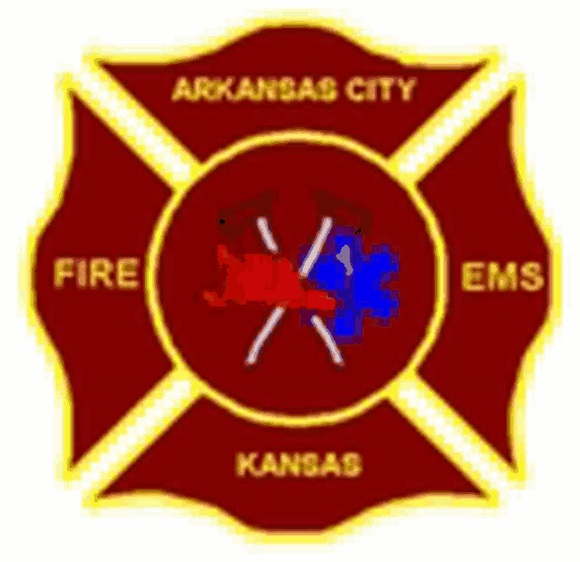 the logo for arkansas city fire and ems is red and yellow