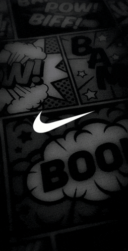 a black and white nike logo on a comic book page