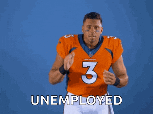 a man in an orange jersey with the number 3 on it says unemployed