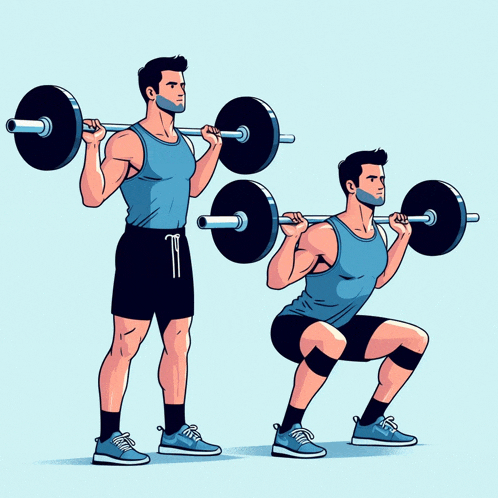 an illustration of a man squatting with a barbell