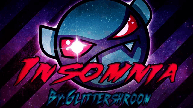 a logo for insomnia by glittershroom with a purple and blue background