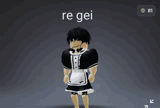 a person in a maid costume with the word re gei above them