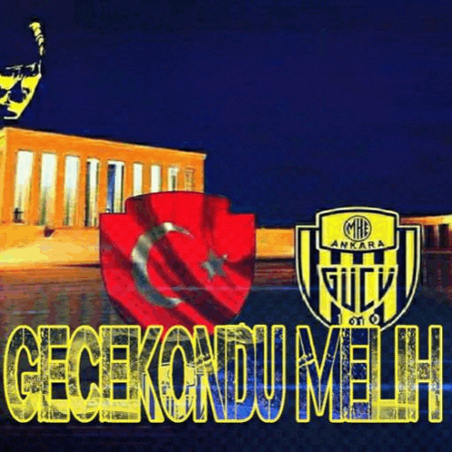 a picture of a building with a flag and the words " cecekondu melu "