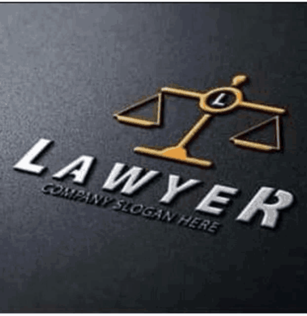 a logo for a lawyer with a scale of justice on a black background .