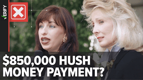 two women are standing next to each other with the words $ 850,000 hush money payment