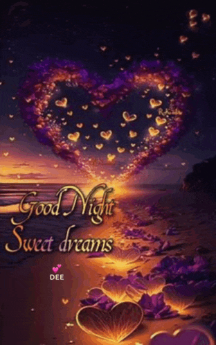 a good night sweet dreams greeting card with a heart made of hearts