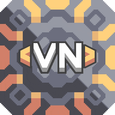 a pixel art of a circle with the letter vn in the center
