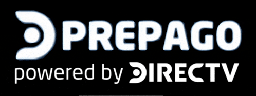 a white logo for prepago powered by directv