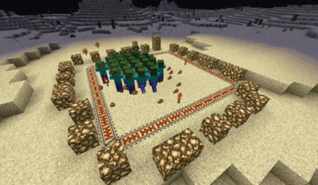 a group of zombies are standing in a circle in a minecraft game