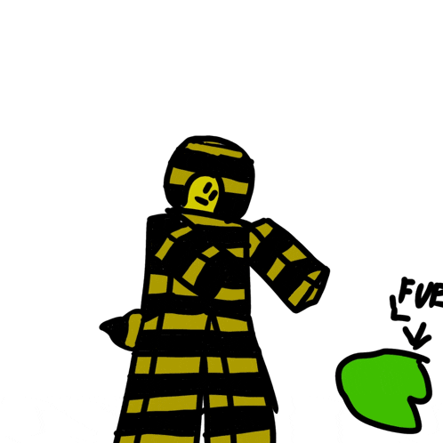 a drawing of a man in a yellow and black striped outfit with a smiley face