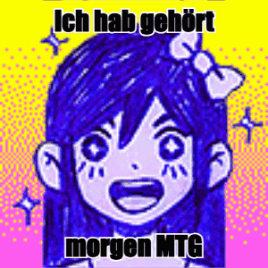 a drawing of a girl with a bow in her hair and the words ich hab gehort morgen mtg