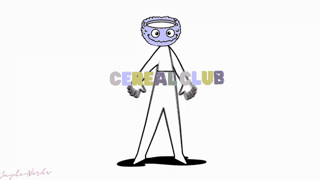 a cartoon character with a bowl on his head and the words cereal club behind him