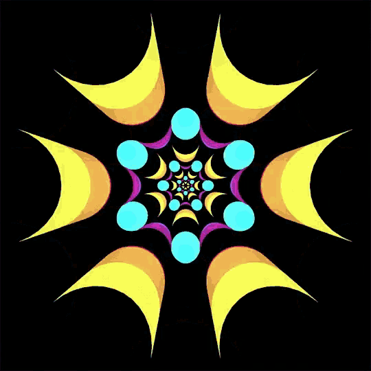 a colorful kaleidoscope with circles and dots on a black background