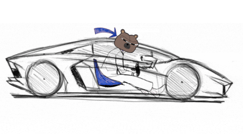 a drawing of a car with a teddy bear sitting in it