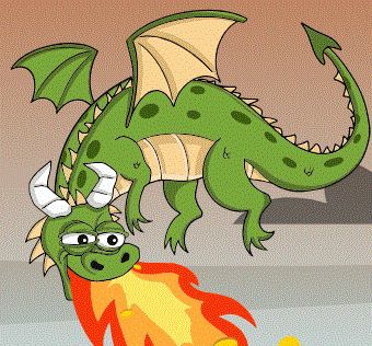 a cartoon of a green dragon with flames coming out its mouth