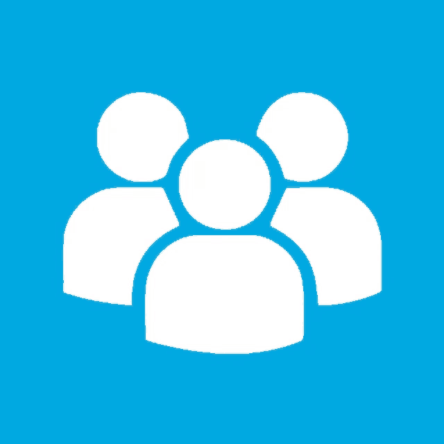 a blue background with a group of people icon