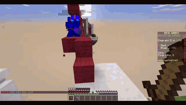 a screenshot of a minecraft game shows a red mine in progress