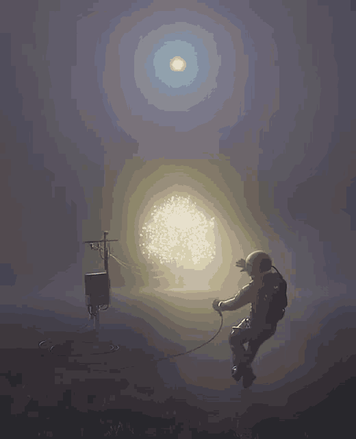 a man in a space suit is flying in the air