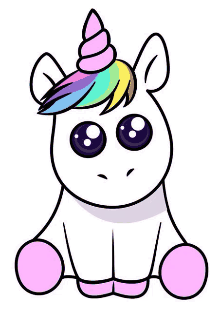 a cartoon drawing of a unicorn with a rainbow mane and horn .