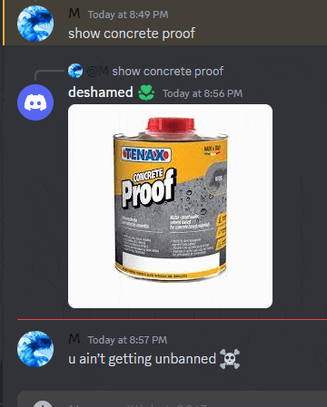 a can of tenax concrete proof is shown on a discord screen