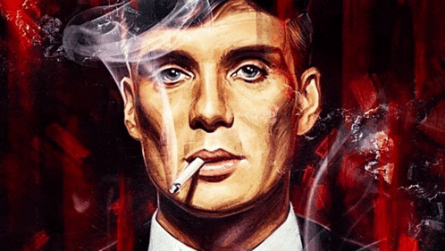 a painting of a man smoking a cigarette