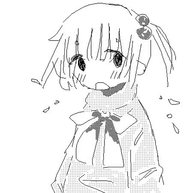 a black and white drawing of a girl with a bow on her neck and earrings .