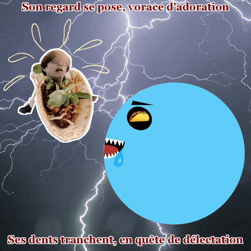 a cartoon of a taco being eaten by a shark with the words son regard se pose