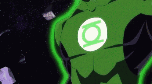 a green lantern with a green light on his chest