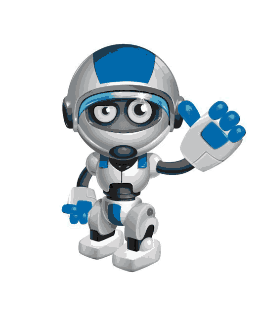 a robot with a blue helmet and blue gloves