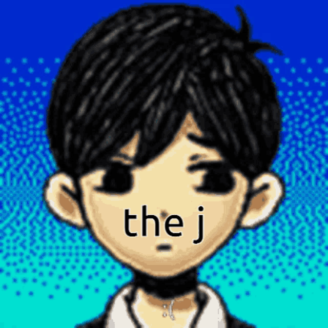 a pixel art drawing of a boy with the j written on his face