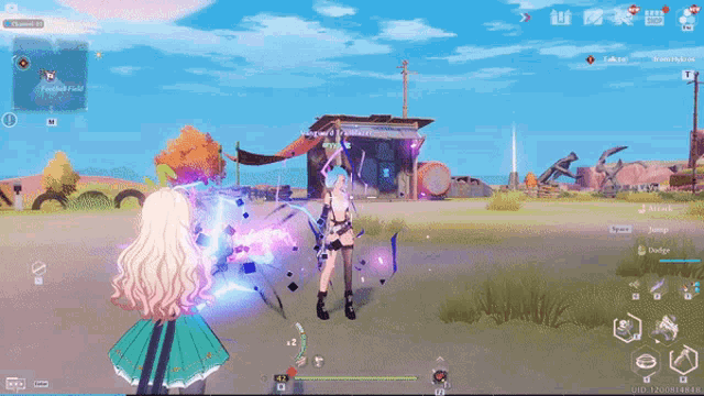 a screenshot of a video game shows a girl in a green skirt