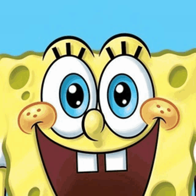 a close up of spongebob squarepants ' face with big eyes