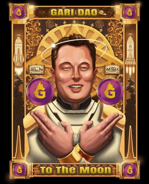 a painting of elon musk with the words gari dao to the moon