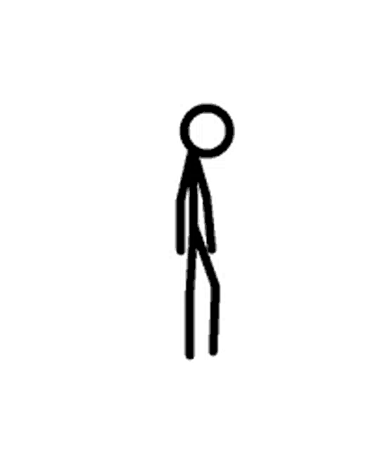 a stick figure is standing on a white background with a circle around his head .