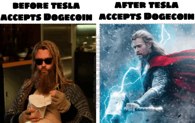 a picture of a man with a beard next to a picture of thor with a hammer