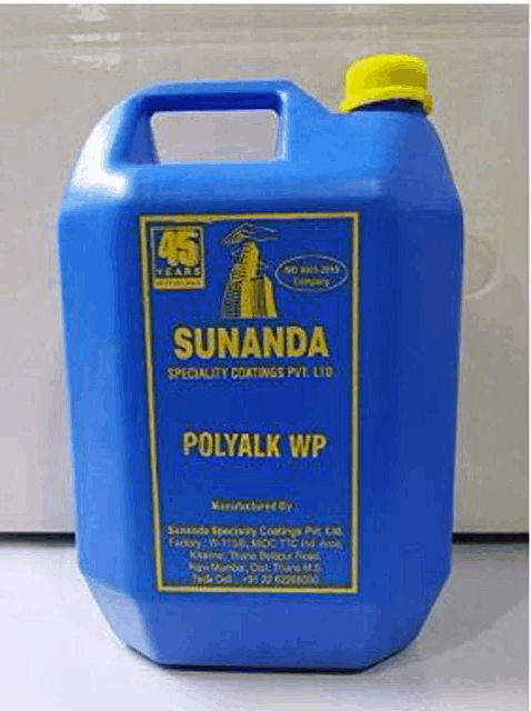 a blue bottle of sunanda polyalk wp sitting on a table .