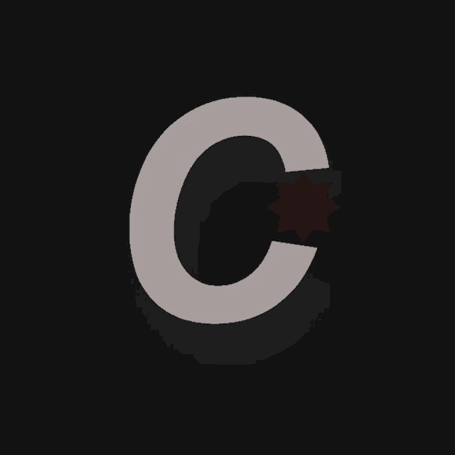 a white letter c with a red star in the middle on a black background