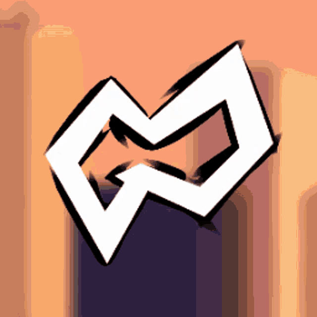 a cartoon drawing of a white arrow pointing to a building