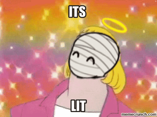a cartoon of a woman with a bandaged head and the words its lit above her