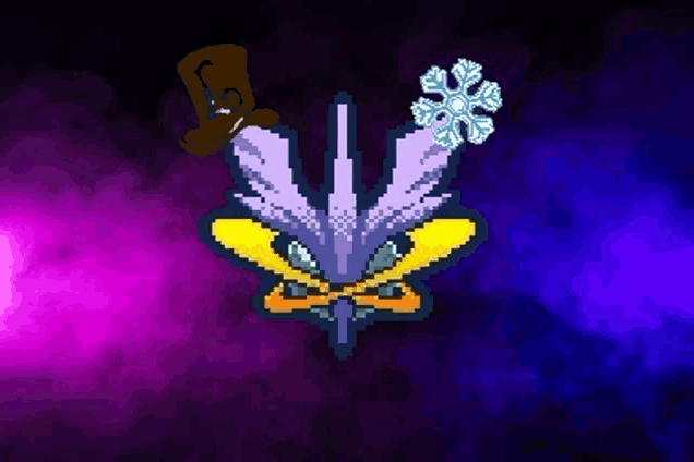 a pixel art drawing of a marijuana leaf with a snowflake and a hat .