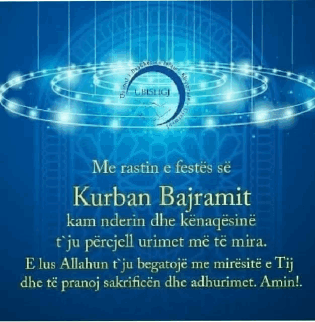 a blue poster with the words kurban bajramit in white letters