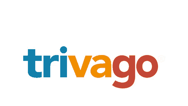 a blue orange and red logo for trivago on a white background