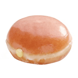 a doughnut with a pink glaze and a yellow center