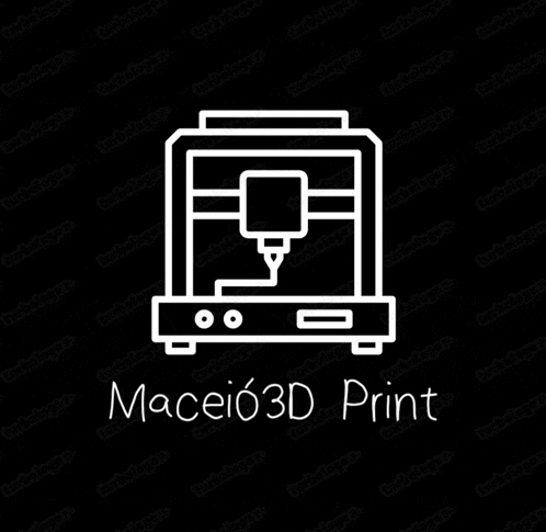 an icon of a 3d printer on a black background with the words maceio3d print below it .