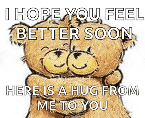 a teddy bear is hugging another teddy bear with the words i hope you feel better soon here is a hug from me to you