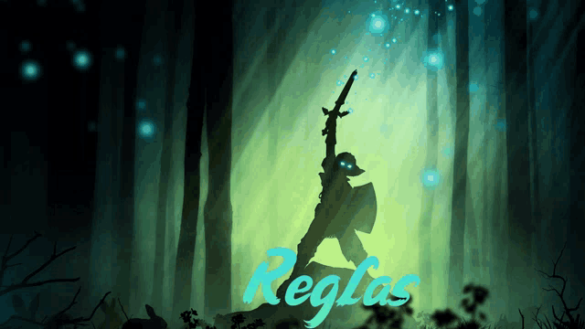 a silhouette of a person holding a sword with the word reglas below