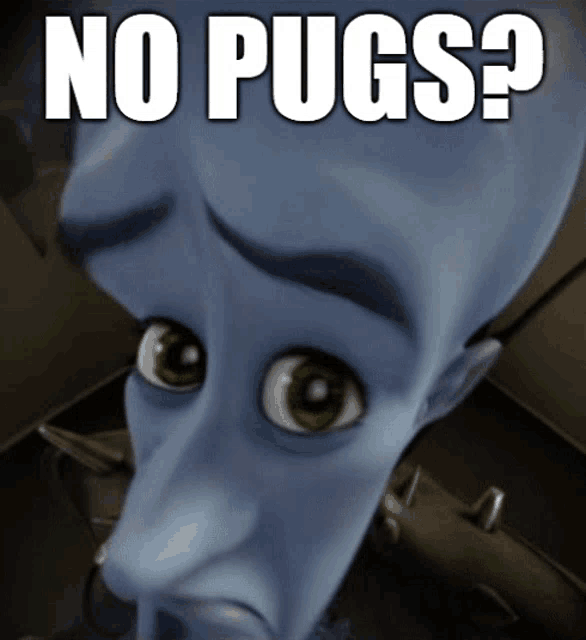 a picture of a cartoon character with the words " no pugs " on it