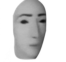 a close up of a person 's face with a mask on a white background .