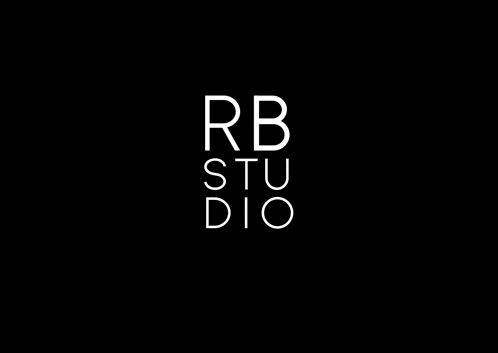 a white logo on a black background for rb studio