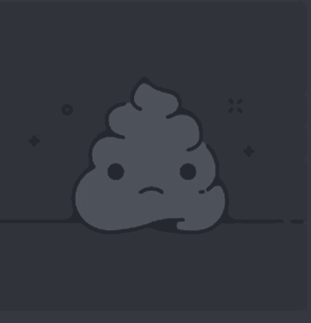 a drawing of a pile of poop with a sad face on a dark background .